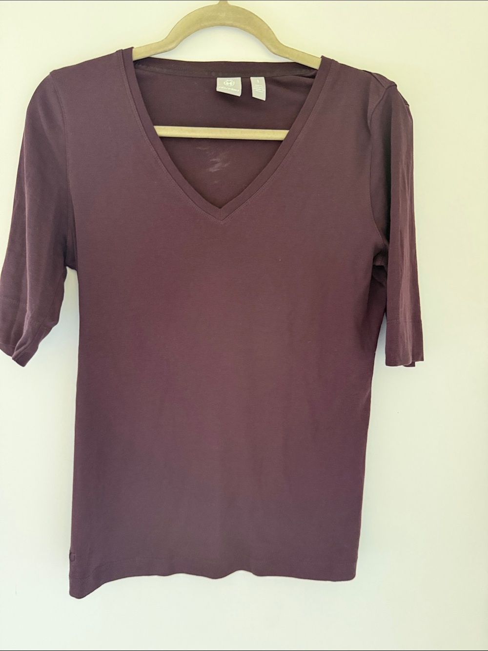 Women's V-Neck Short Sleeve Tee in Plum